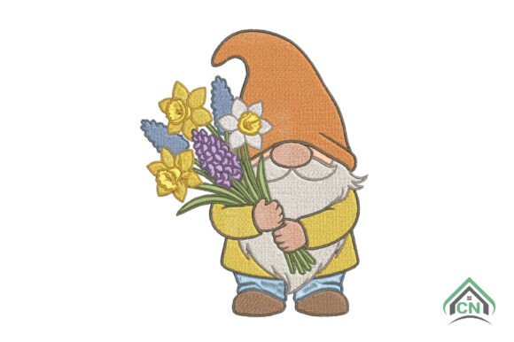 Cute Gnome with Flowers Embroidery