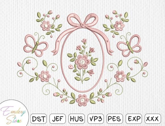 Floral Oval Frame Embroidery