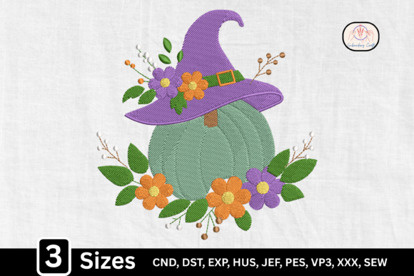 Halloween Pumpkin Witch Hat Embroidery
